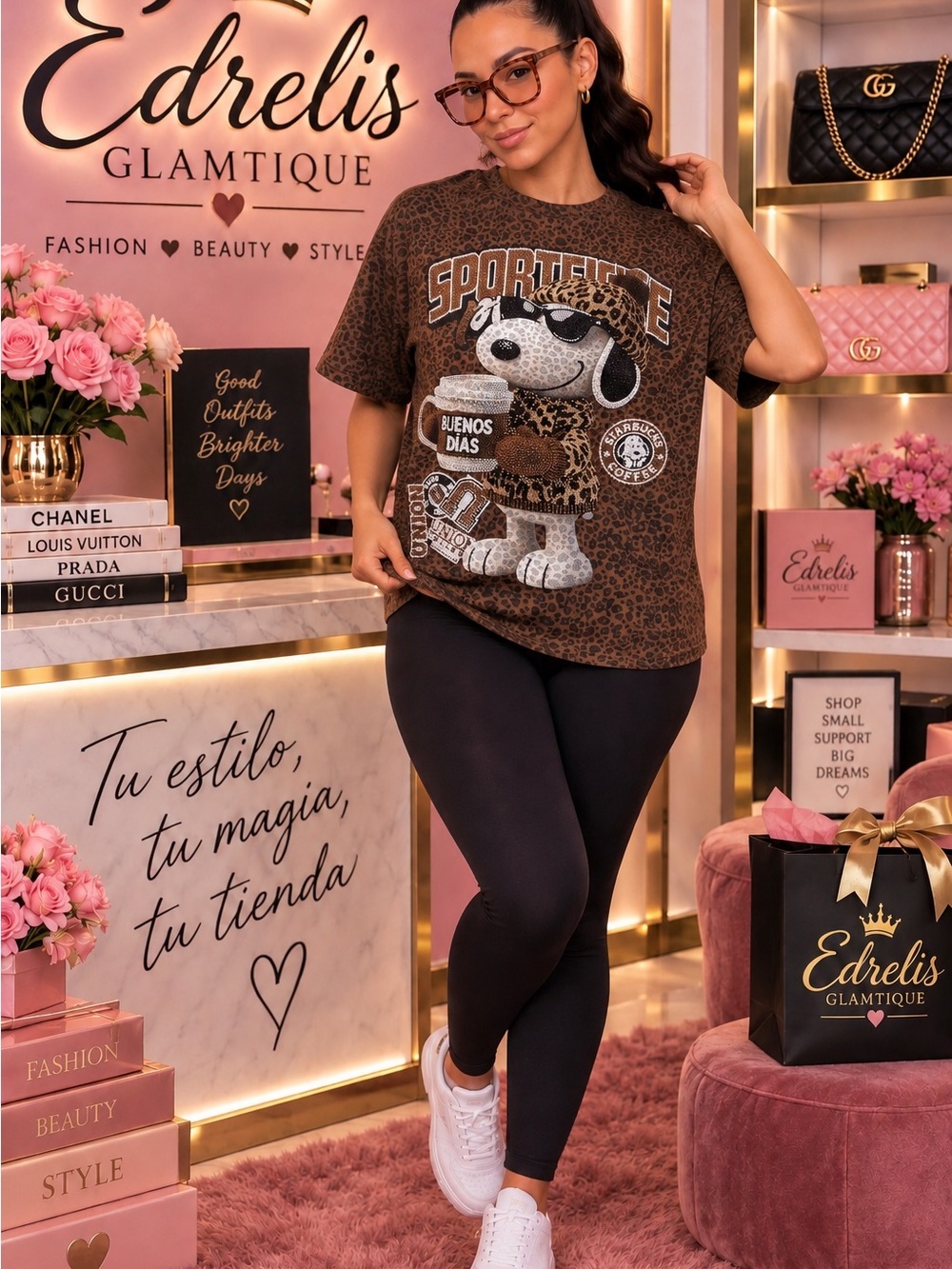 Brown Leopard Graphic Beaded Dog Tee - Sportlife